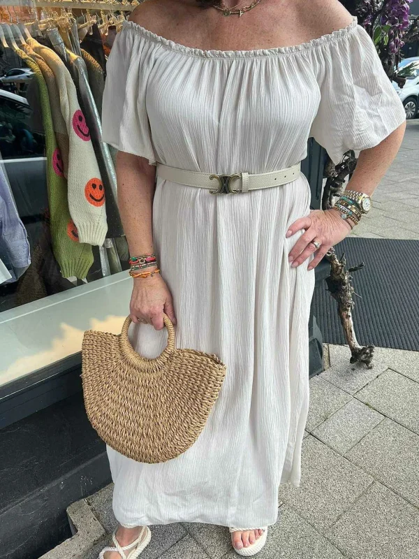 LOF Boutique Annabel Off Shoulder Maxi Dress Off White> Jurken