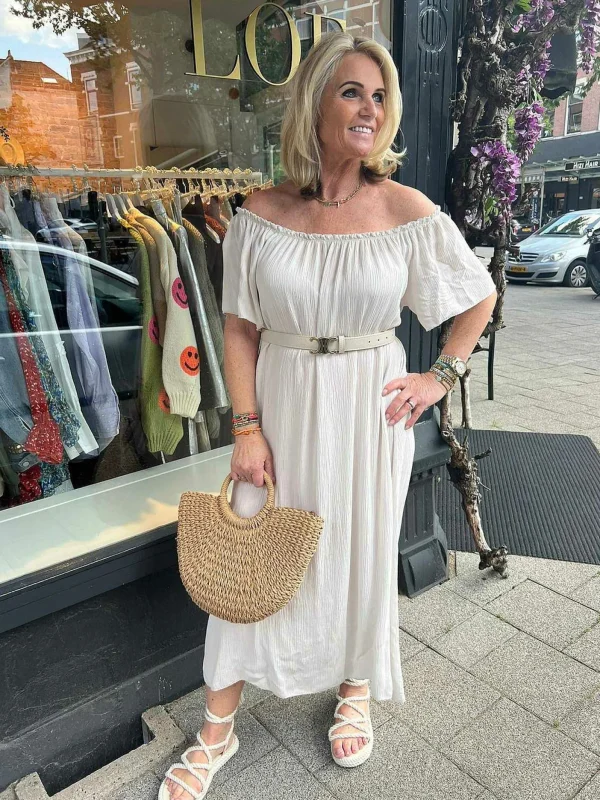 LOF Boutique Annabel Off Shoulder Maxi Dress Off White> Jurken