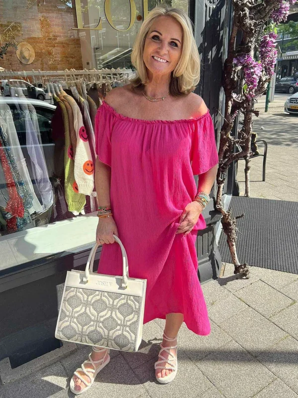 LOF Boutique Annabel Off Shoulder Maxi Dress Pink> Jurken