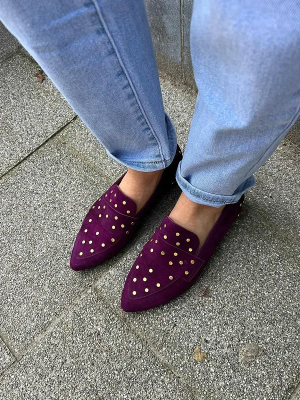 LOF Boutique Babouche Loafers Studs Dark Purple> Loafers