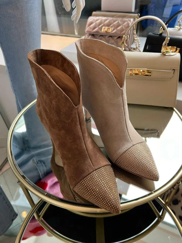 LOF Boutique Babouche Yasmin Strass Ankle Boots Beige> Hakken