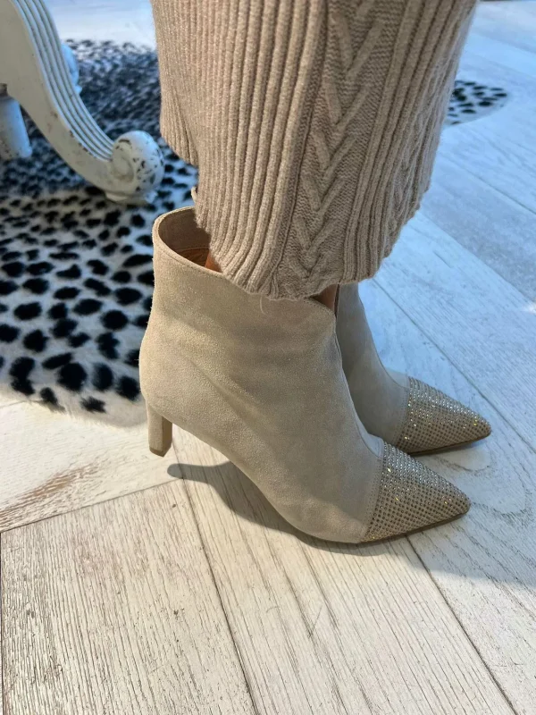 LOF Boutique Babouche Yasmin Strass Ankle Boots Beige> Hakken