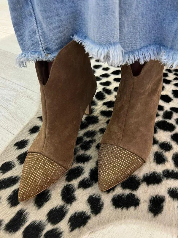 LOF Boutique Babouche Yasmin Strass Ankle Boots Choco> Hakken