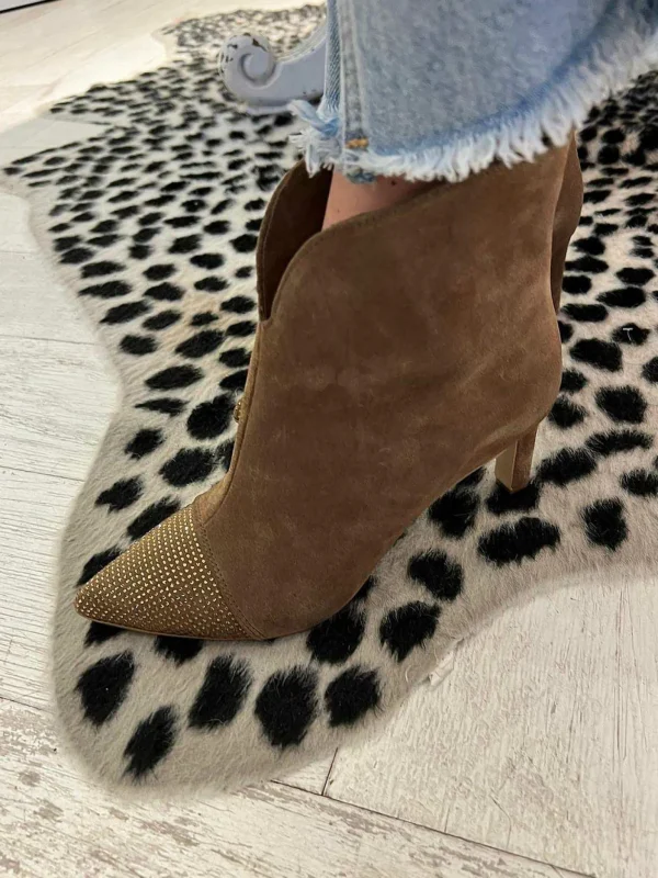 LOF Boutique Babouche Yasmin Strass Ankle Boots Choco> Hakken