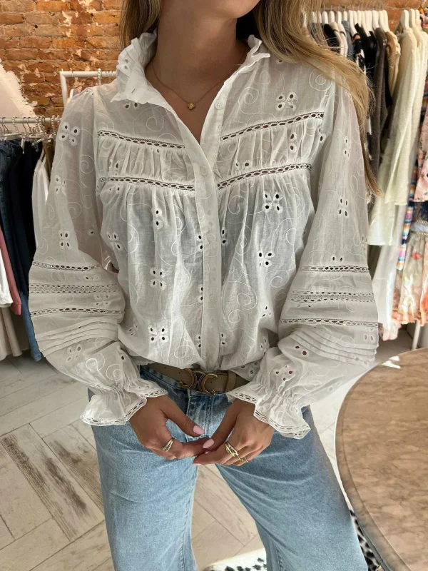 LOF Boutique Beau Broderie Blouse White> Tops & Blousjes