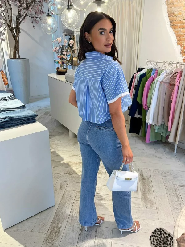 LOF Boutique Beau Cropped Stripe Blouse Blue> Tops & Blousjes