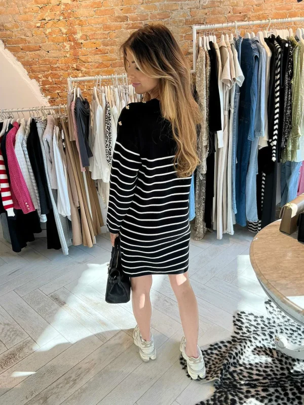 LOF Boutique Bee Stripe Sweater Dress Black> Jurken