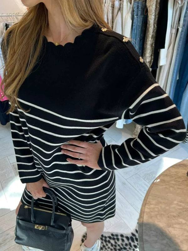 LOF Boutique Bee Stripe Sweater Dress Black> Jurken