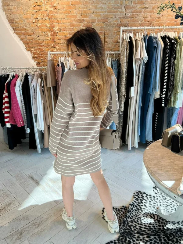 LOF Boutique Bee Stripe Sweater Dress Taupe> Jurken