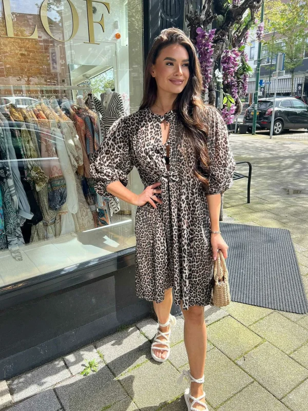 LOF Boutique Bibi Bow Dress Leo> Jurken