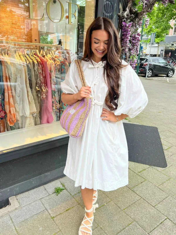 LOF Boutique Bibi Bow Dress Off White> Jurken