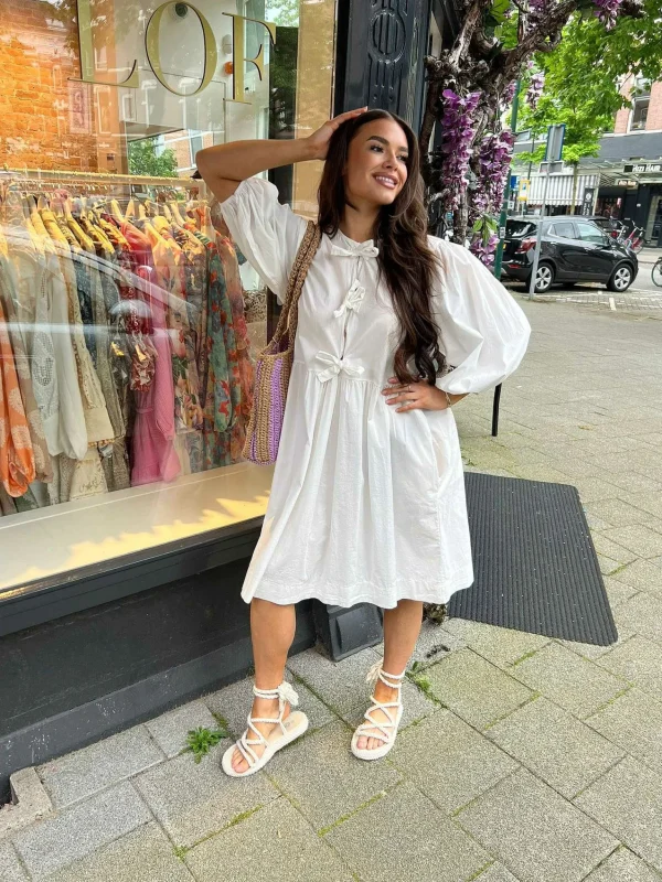 LOF Boutique Bibi Bow Dress Off White> Jurken