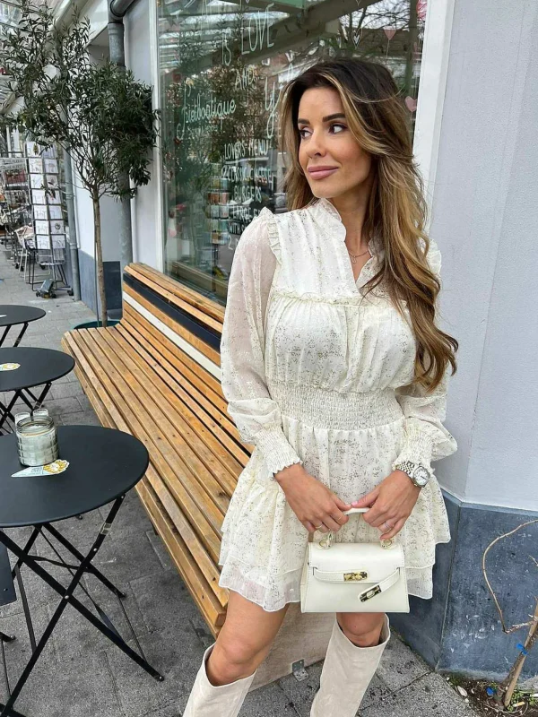 LOF Boutique Bibi Pattern Dress Off White> Jurken