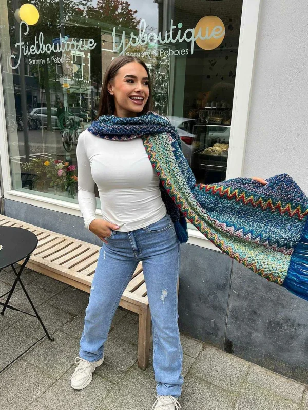 LOF Boutique Big Zigzag Scarf Blue> Mutsen & Sjaals