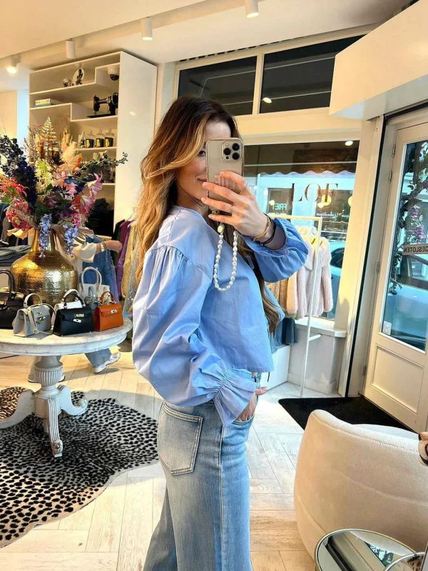 LOF Boutique Bow Cropped Blouse Baby Blue> Tops & Blousjes