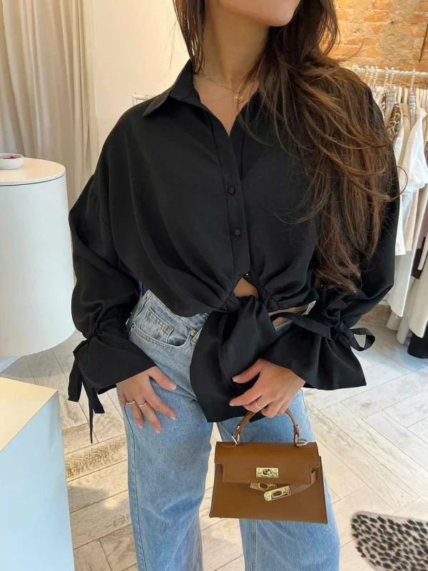 LOF Boutique Charlie Cropped Blouse Black> Tops & Blousjes