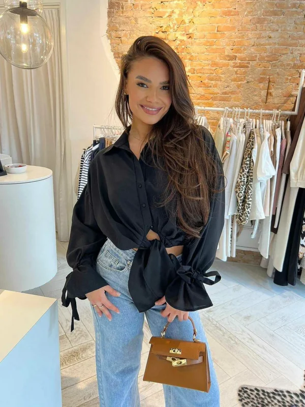 LOF Boutique Charlie Cropped Blouse Black> Tops & Blousjes