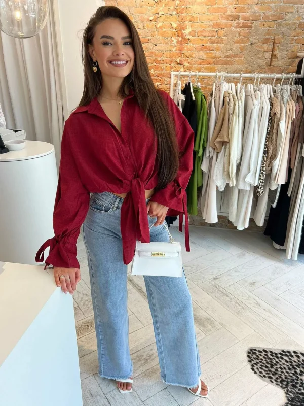 LOF Boutique Charlie Cropped Blouse Bordeaux> Tops & Blousjes