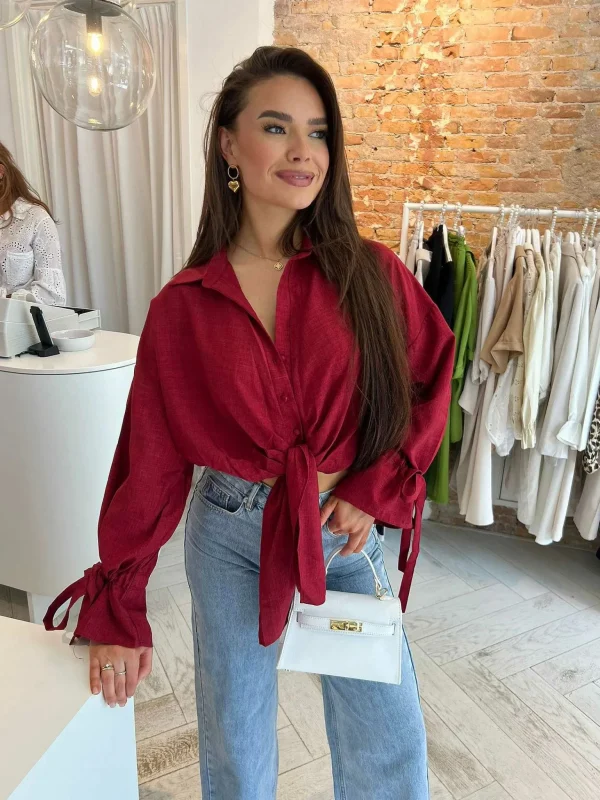 LOF Boutique Charlie Cropped Blouse Bordeaux> Tops & Blousjes