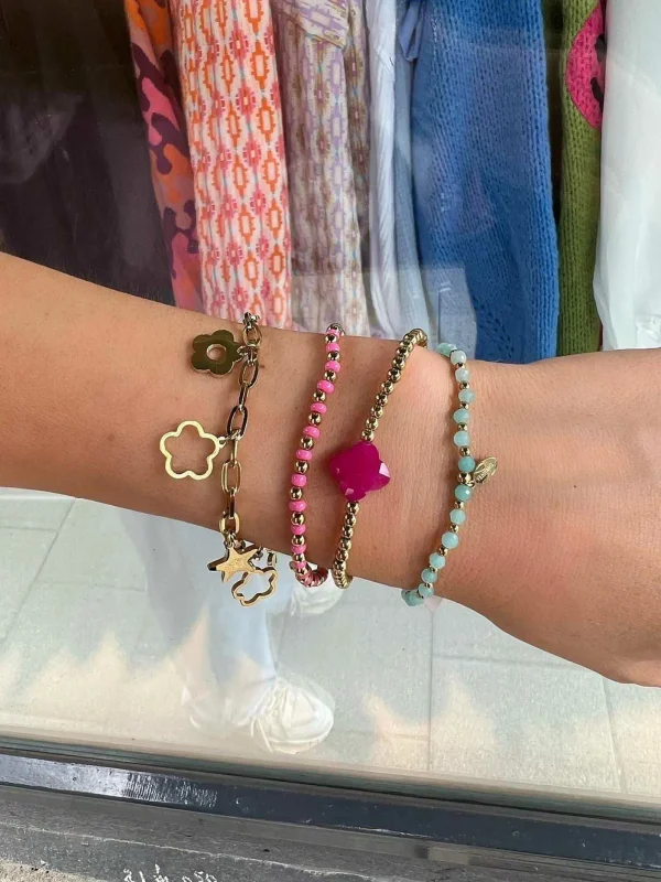 LOF Boutique Clover Bracelet Fuchsia & Gold> Armbanden