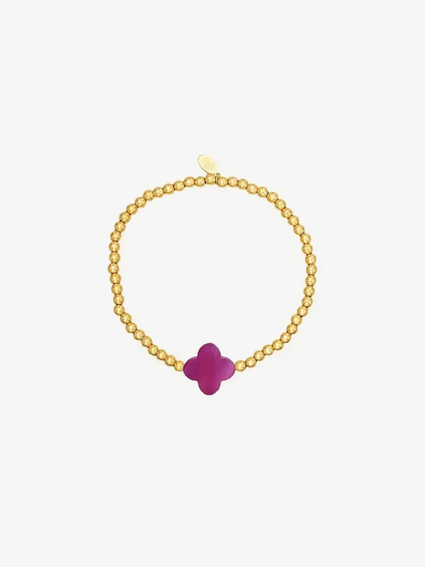 LOF Boutique Clover Bracelet Fuchsia & Gold> Armbanden