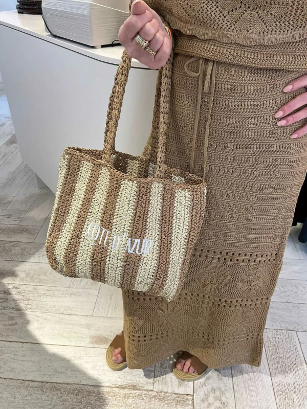 LOF Boutique Cote D'Azur Beach Bag Beige & Camel> Tassen