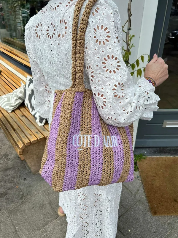 LOF Boutique Cote D'Azur Beach Bag Lila & Camel> Tassen