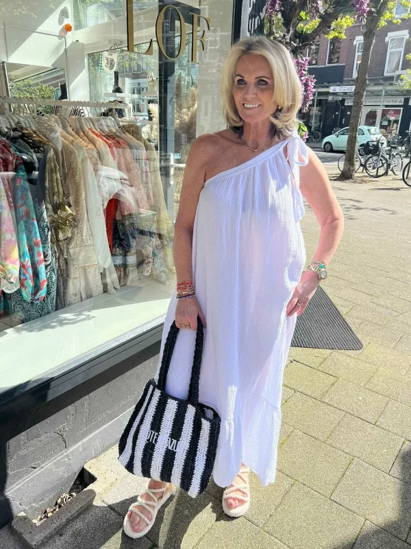 LOF Boutique Cote D'Azur Beach Bag Off White & Navy> Tassen