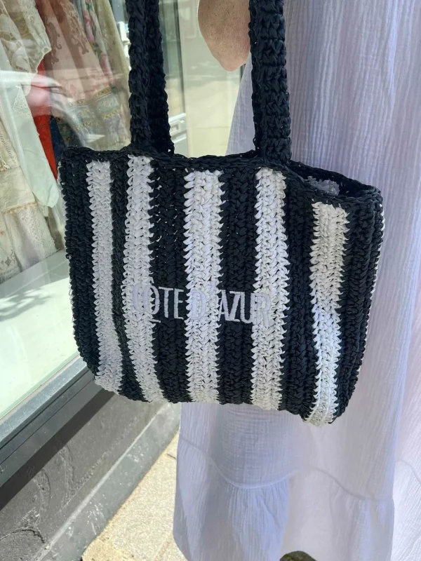 LOF Boutique Cote D'Azur Beach Bag Off White & Navy> Tassen