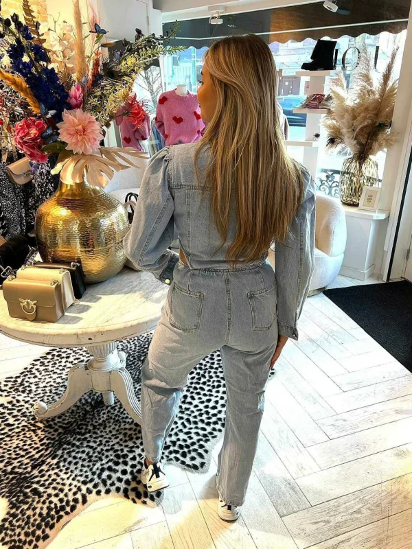 LOF Boutique Denim Cut Out Jumpsuit Blue> Jumpsuits