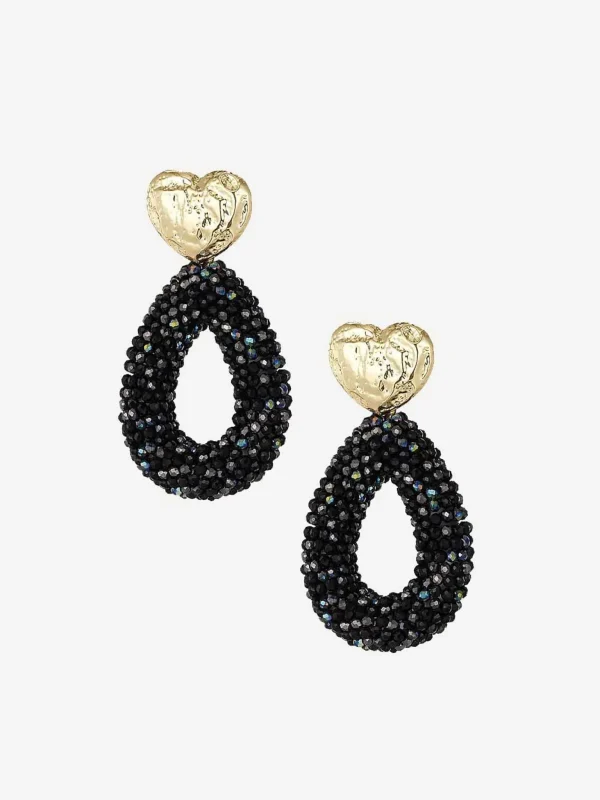 LOF Boutique Earrings Beads Oval Black> Oorbellen