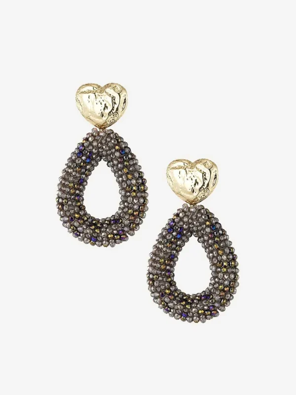 LOF Boutique Earrings Beads Oval Dark Grey> Oorbellen