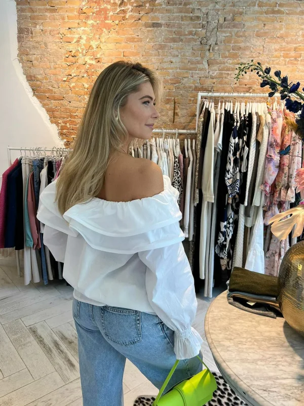 LOF Boutique Elena Off Shoulder Ruffle Blouse White> Tops & Blousjes