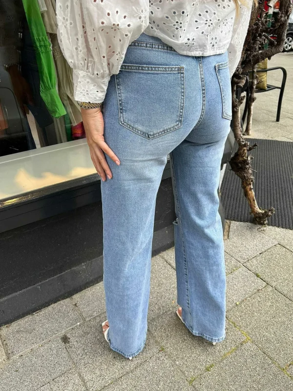 LOF Boutique Elly Straight Fit Ribbed Knee Jeans> Broeken