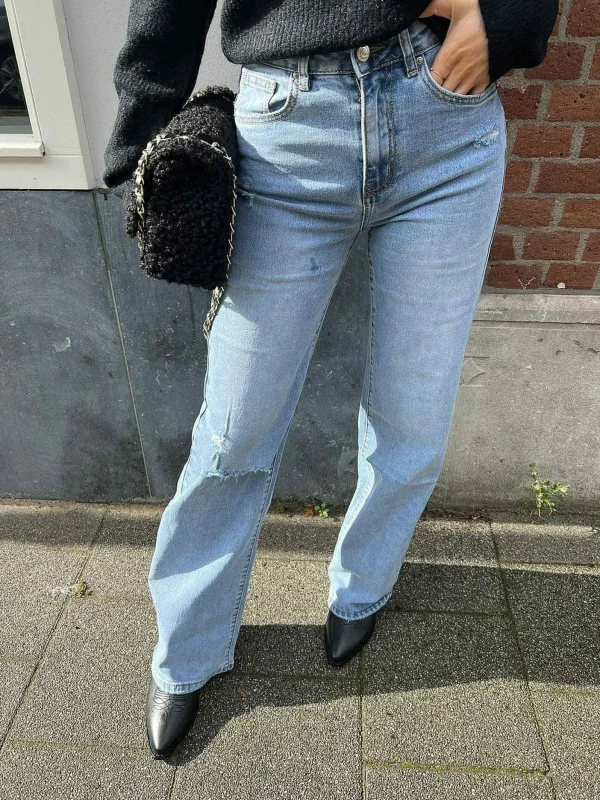 LOF Boutique Elly Straight Fit Ribbed Knee Jeans> Broeken