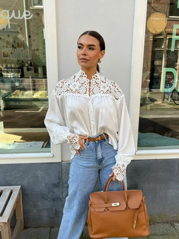 LOF Boutique Emily Lace Blouse White> Tops & Blousjes