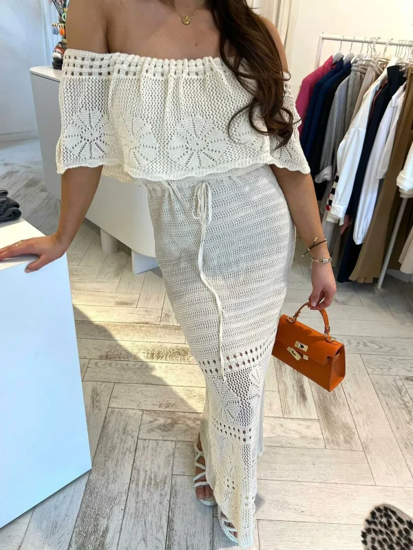 LOF Boutique Estella Off Shoulder Maxi Dress Beige> Jurken