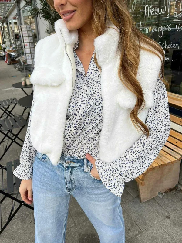 LOF Boutique Faux Fur Gilet Off White> Gilets