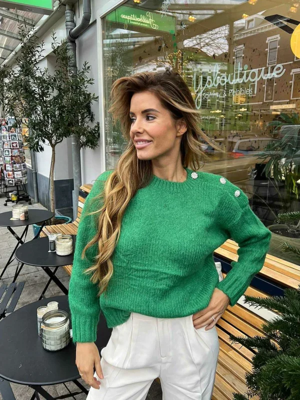 LOF Boutique Fenna Diamond Button Sweater Green> Truien