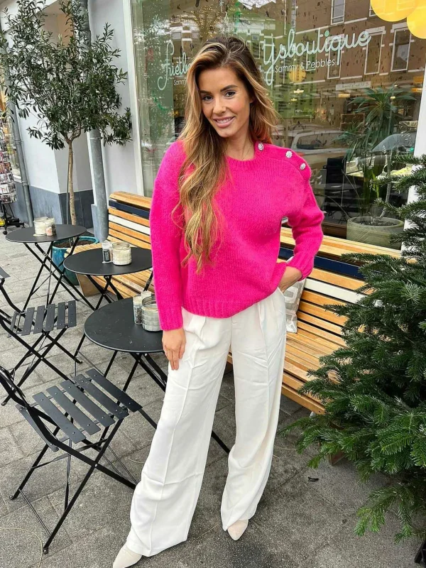 LOF Boutique Fenna Diamond Button Sweater Pink> Truien