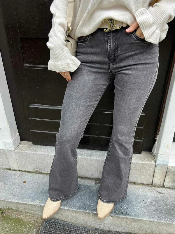 LOF Boutique Flared Jeans Dark Grey> Broeken