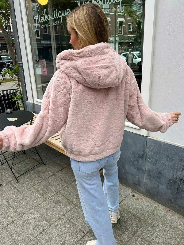 LOF Boutique Fluffy Bomber Coat Soft Pink> Jassen