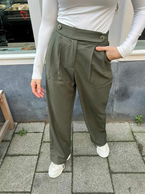 LOF Boutique Gigi Golden Button Pantalon Army> Broeken