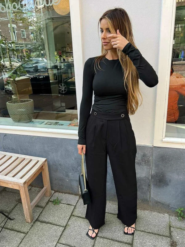 LOF Boutique Gigi Golden Button Pantalon Black> Broeken