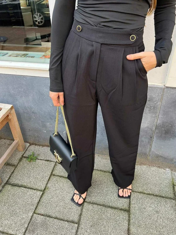 LOF Boutique Gigi Golden Button Pantalon Black> Broeken