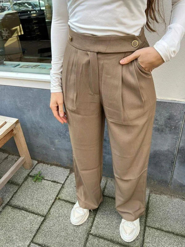 LOF Boutique Gigi Golden Button Pantalon Choco> Broeken