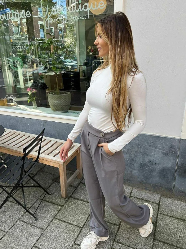 LOF Boutique Gigi Golden Button Pantalon Grey> Broeken