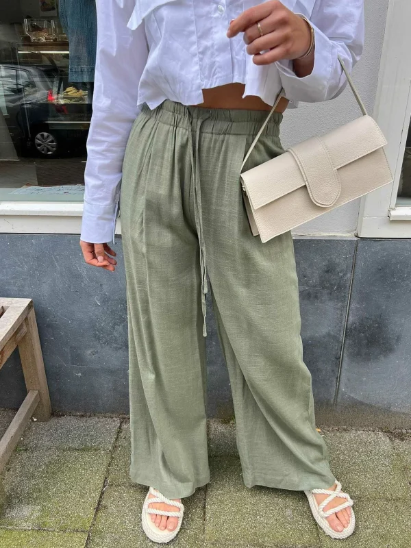 LOF Boutique Hailey Linen Pants Army> Broeken