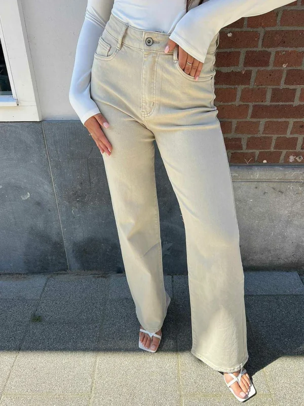 LOF Boutique Harper Wide Fit Jeans Beige> Broeken