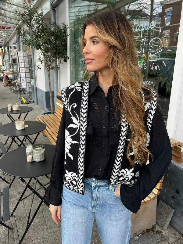 LOF Boutique Ines Pattern Gilet Zwart> Gilets